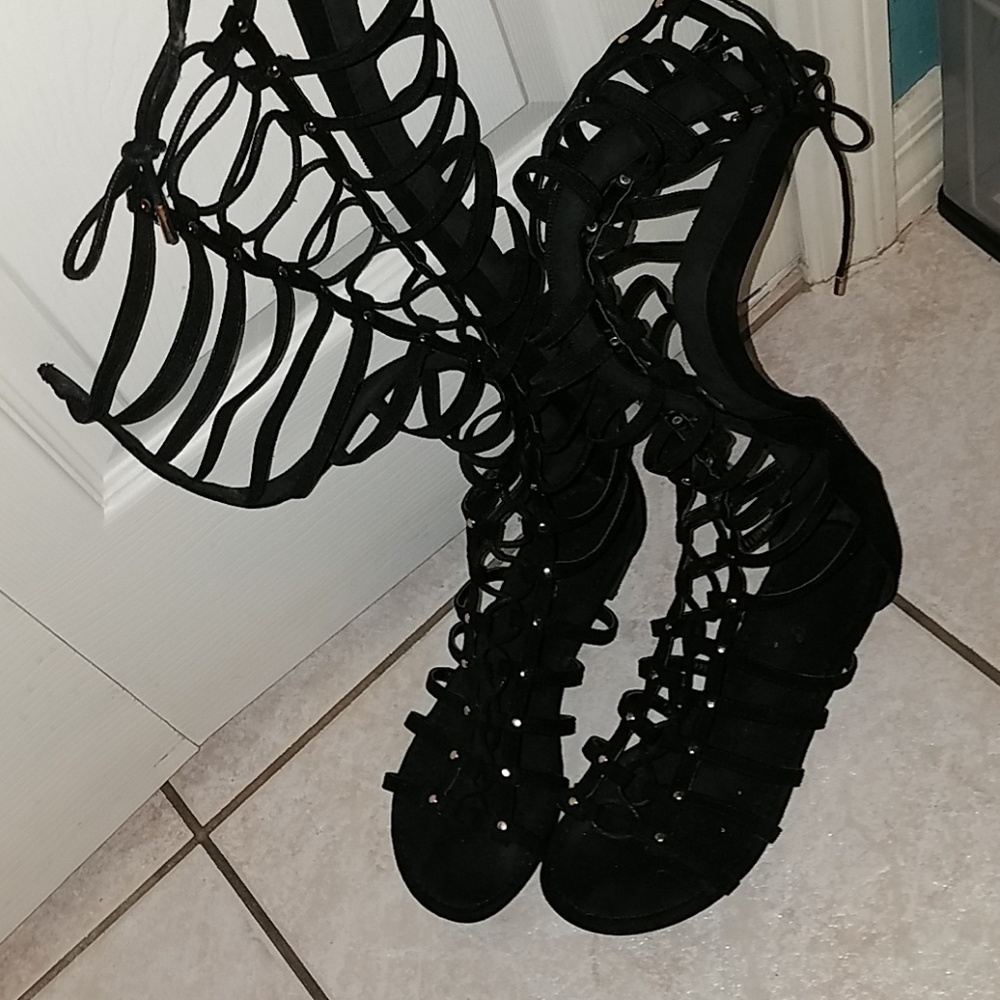 Black and gold gladiator sandals